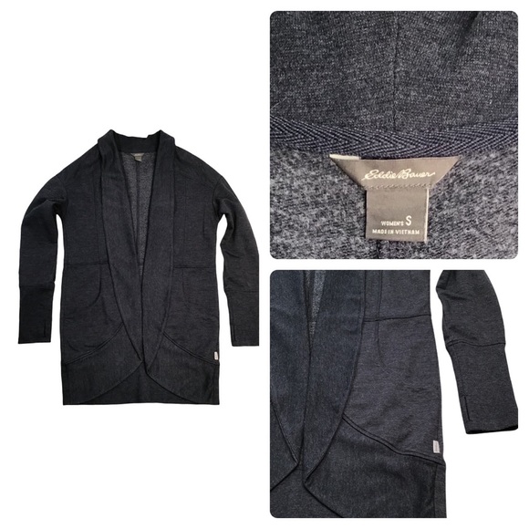 EDDIE BAUER - Open Front Cardigan Sweater Dark Heather Gray - S - Picture 4 of 14